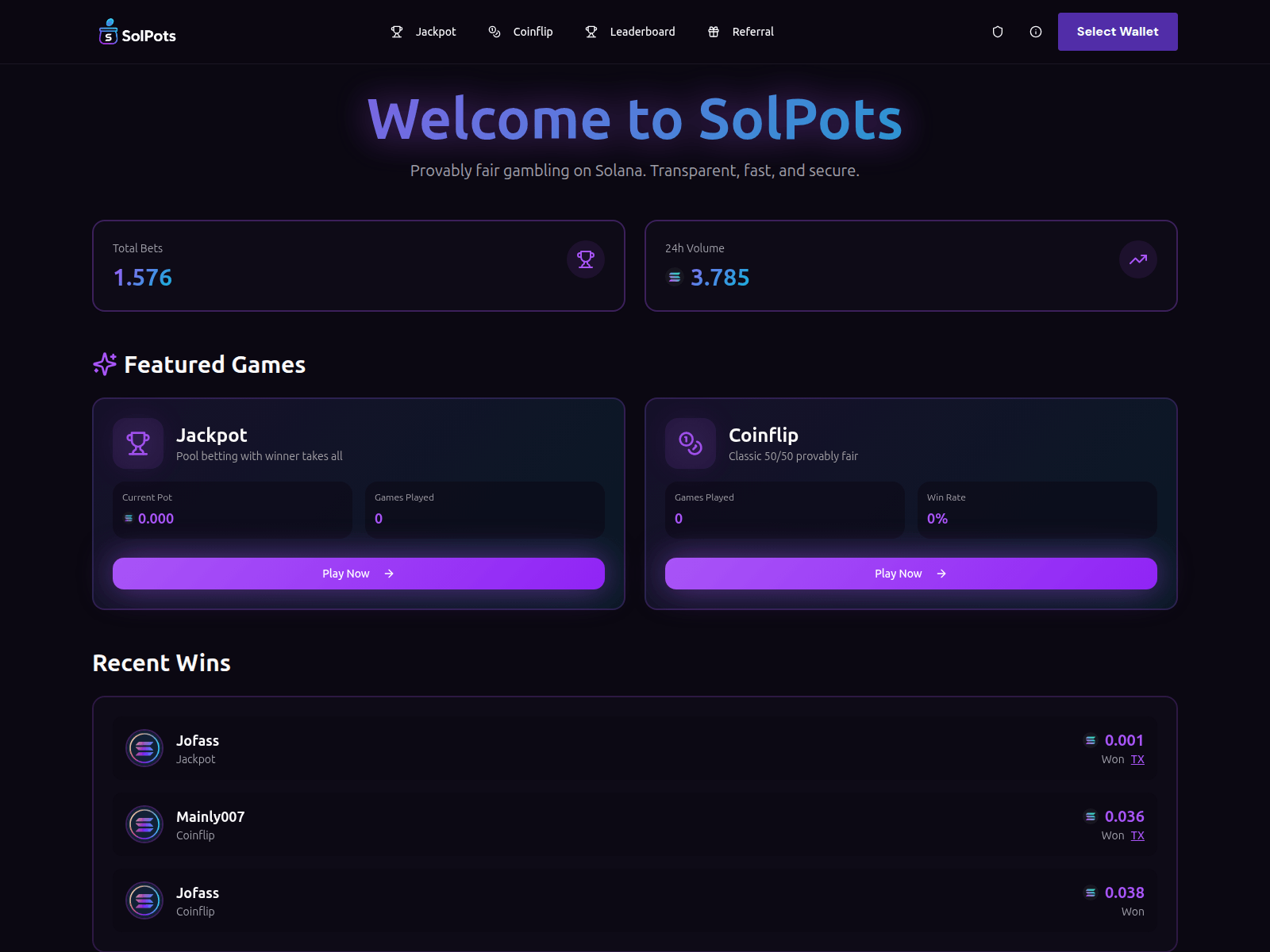 Screenshot of solpots.fun