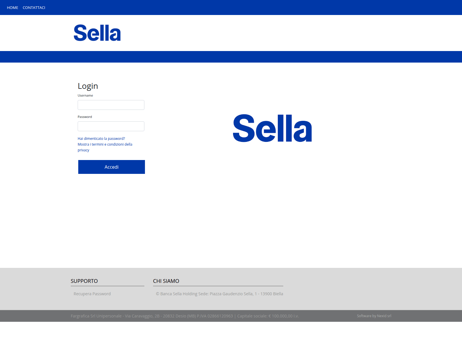 Screenshot of sella.fargrafica.it