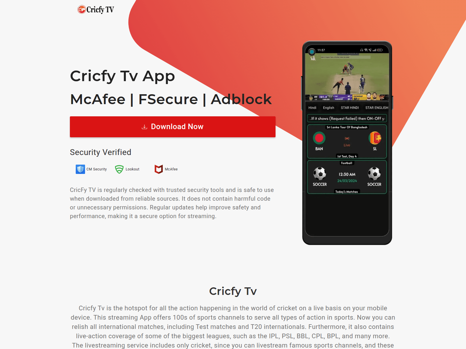 Screenshot of cricfyapp.one