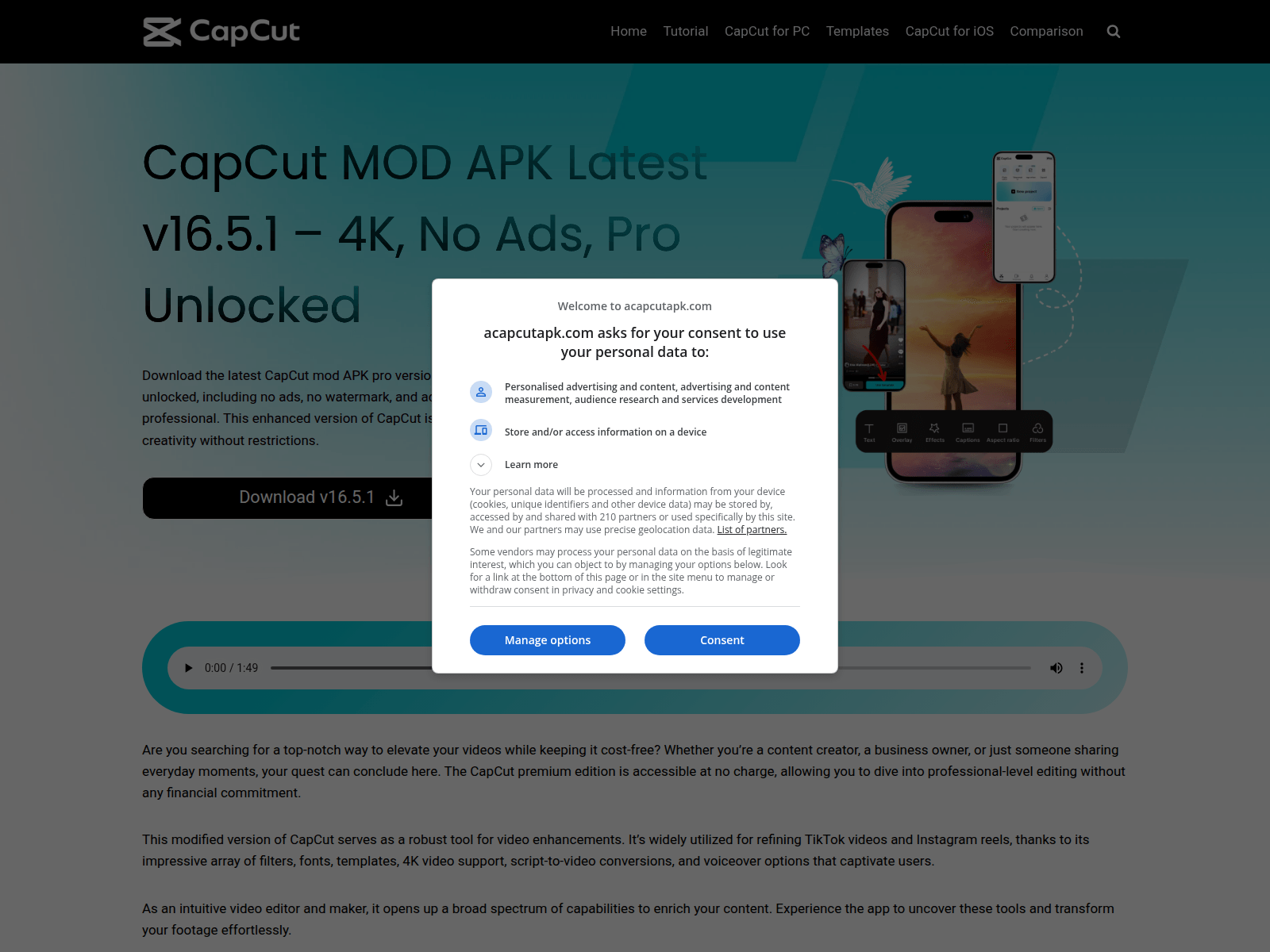 Screenshot of acapcutapk.com