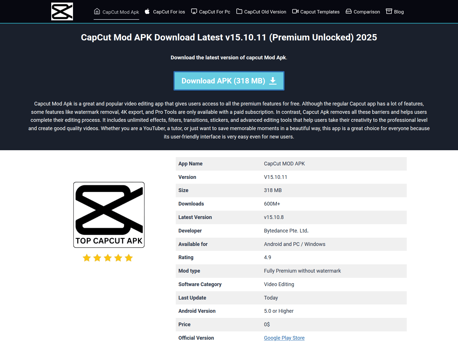 Screenshot of topcapcutapk.com