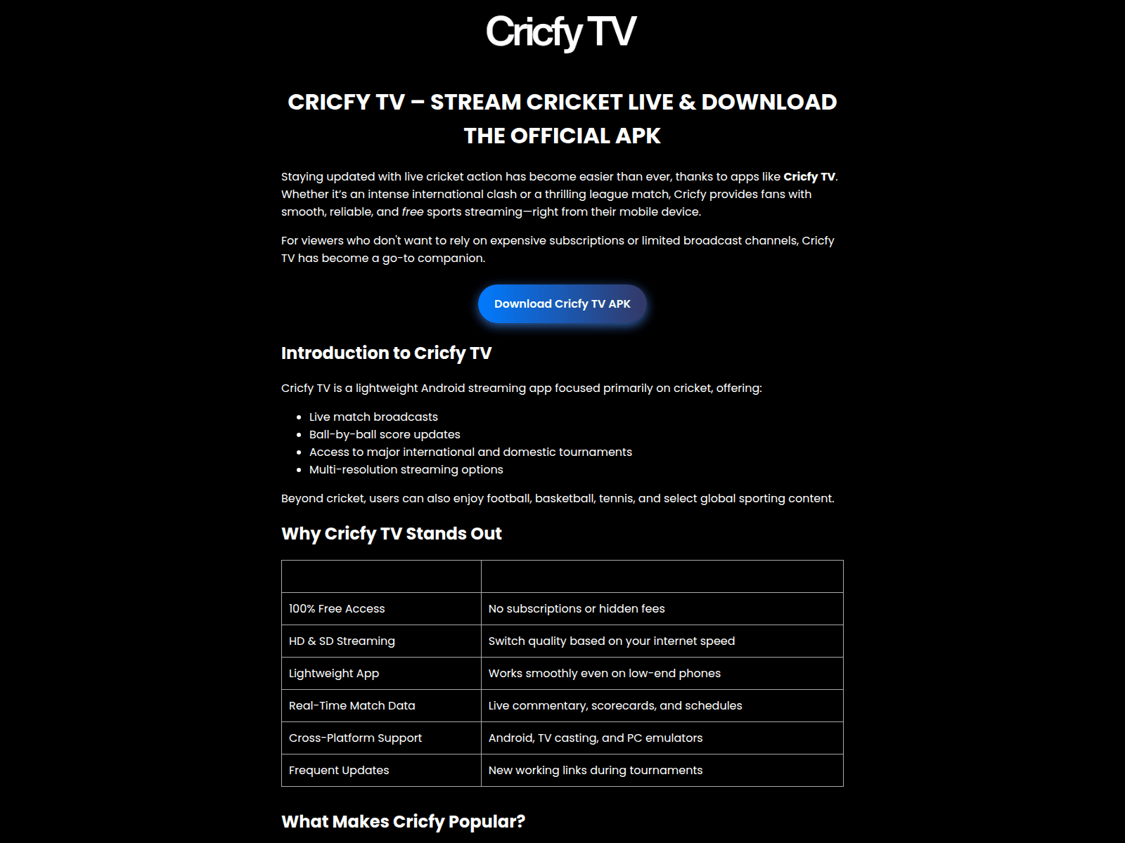 Screenshot of cricfy.my