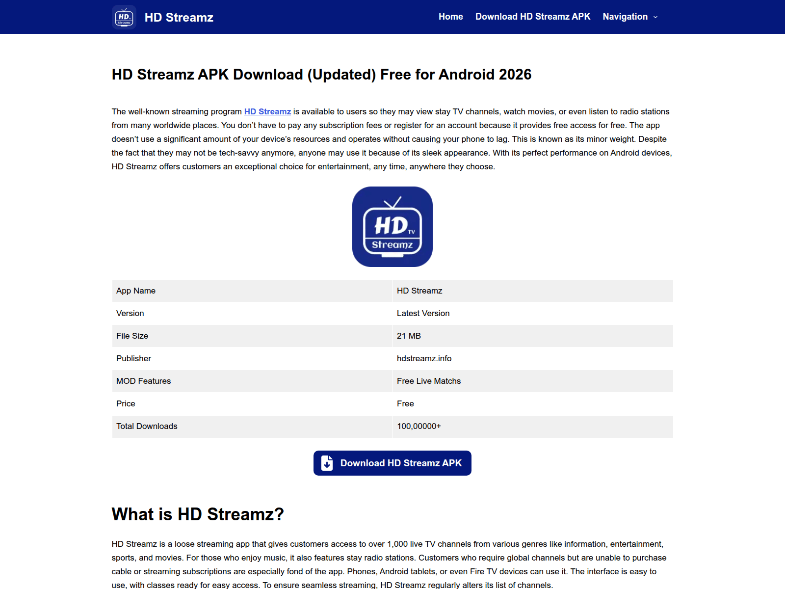 Screenshot of hdstreamz.info