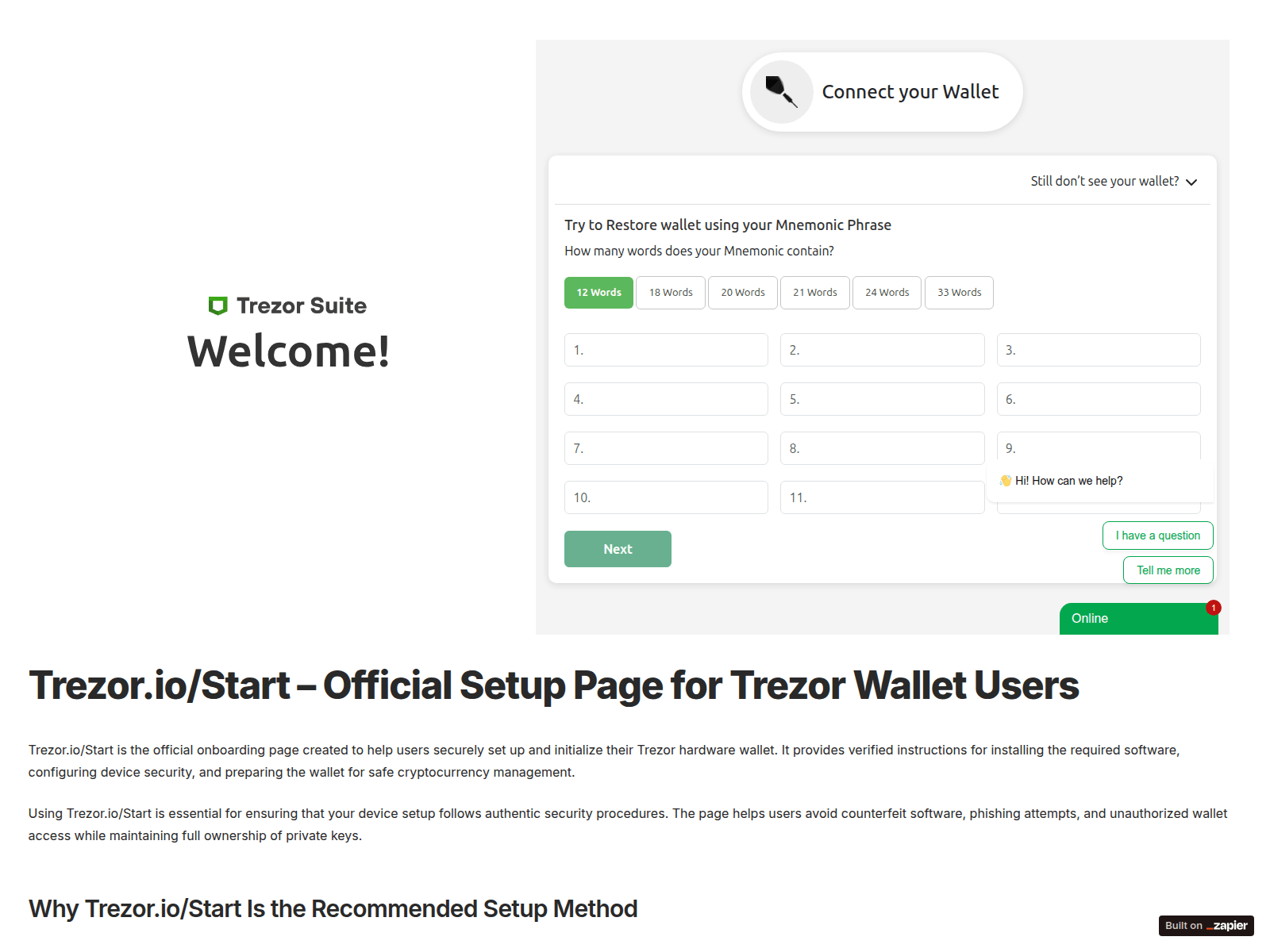 Screenshot of startio-trezr.zapier.app