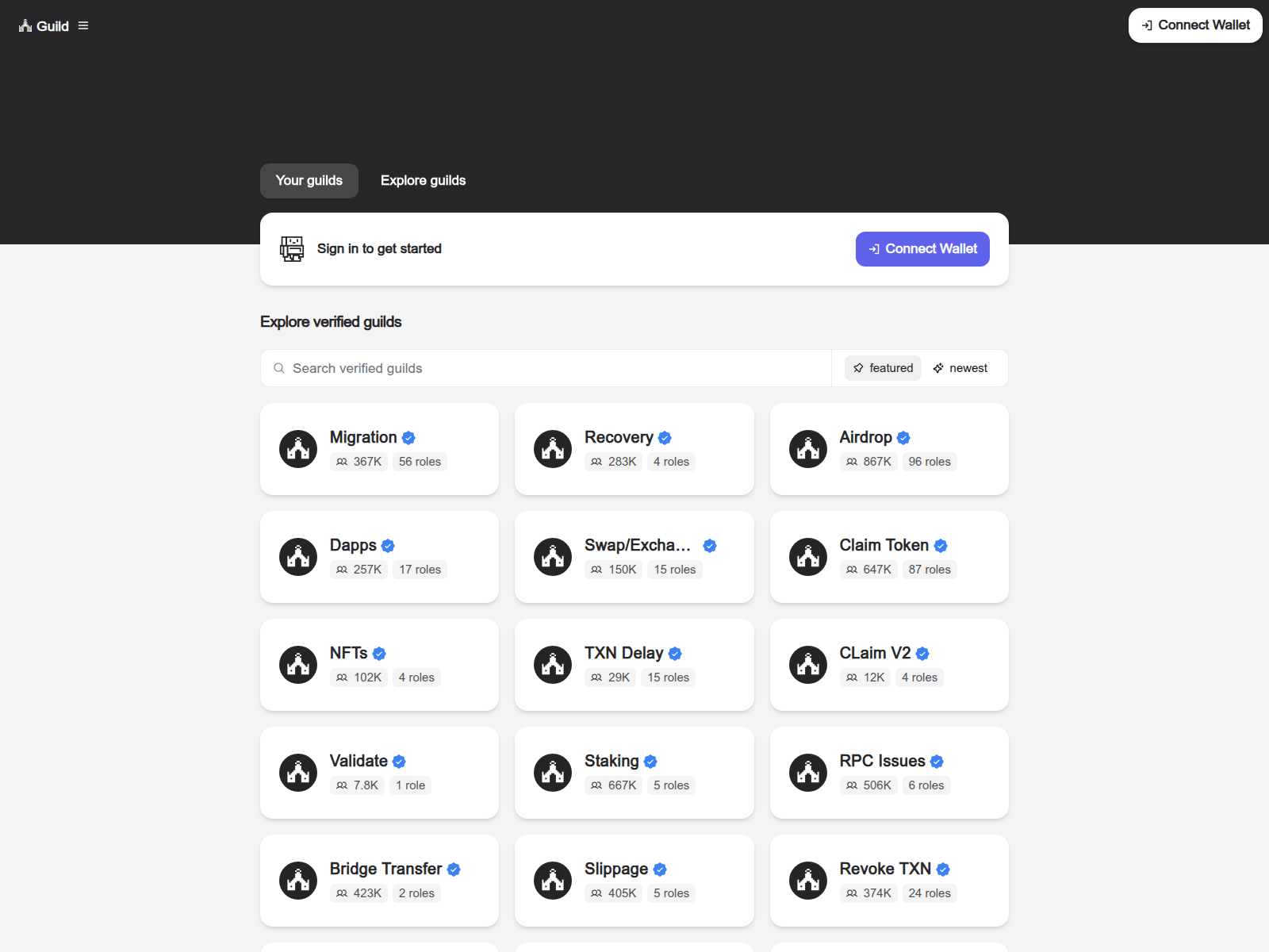 Screenshot of dapp.guildhub.space