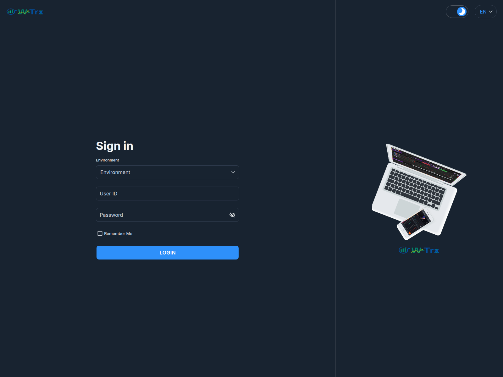 Screenshot of trade.w-trx.com