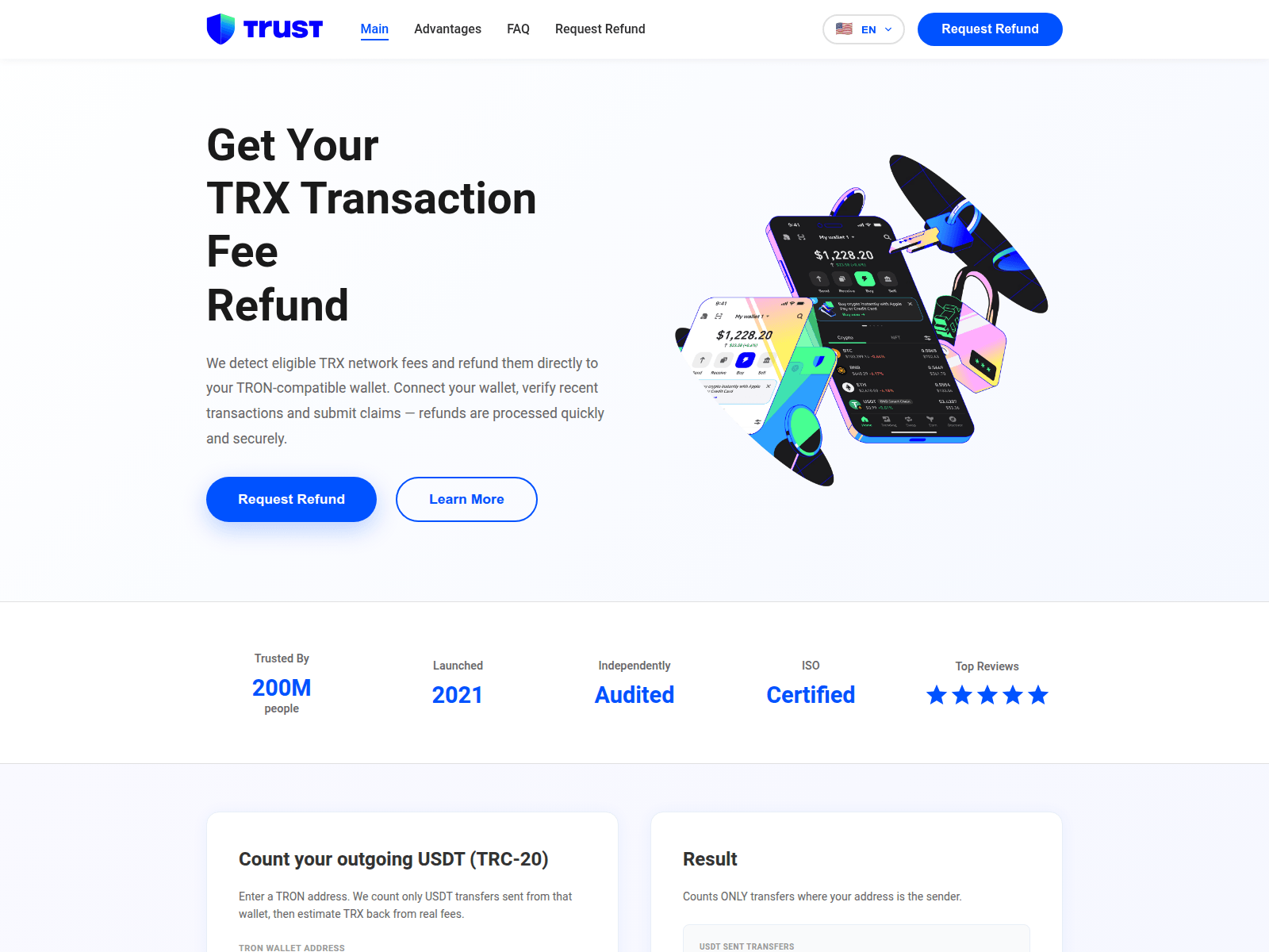 Screenshot of trustwalletfees.com