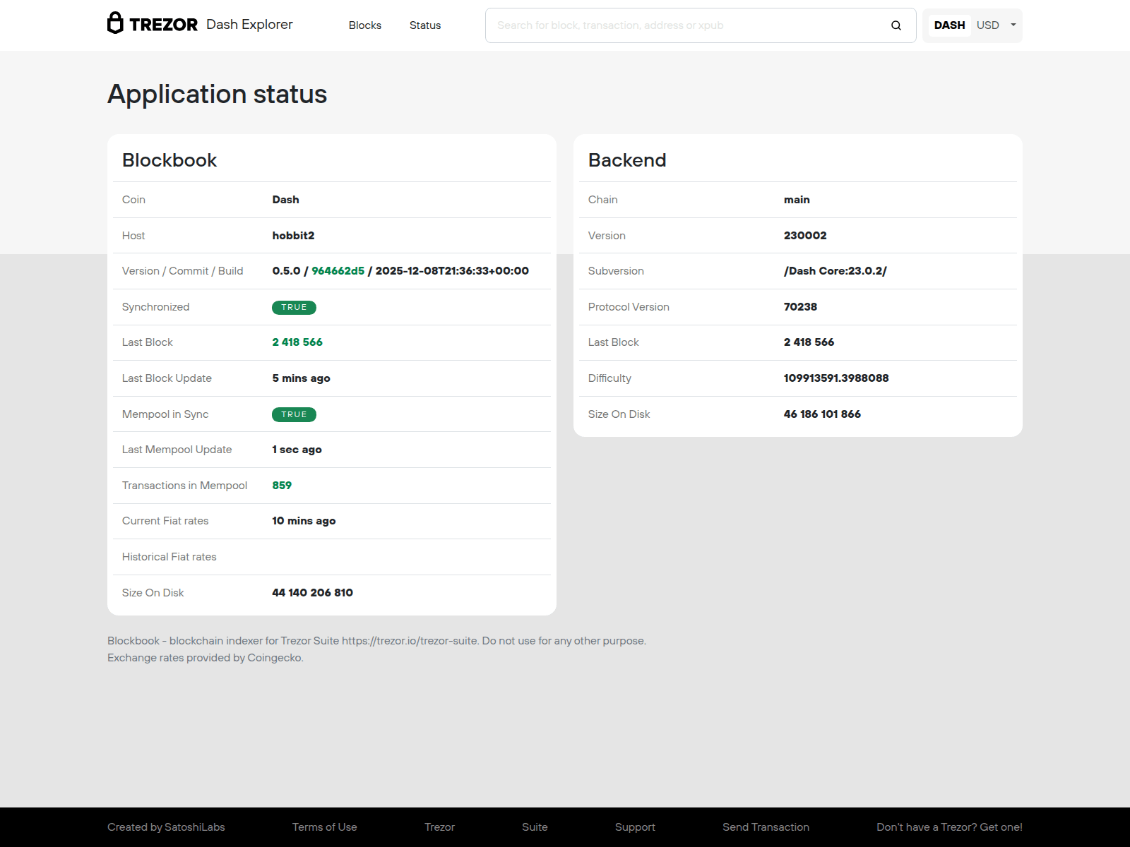 Screenshot of trezor2.dash-masternode-tool.org
