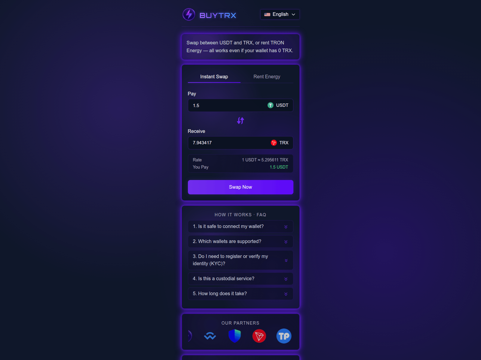 Screenshot of exchange.swap-trx.workers.dev