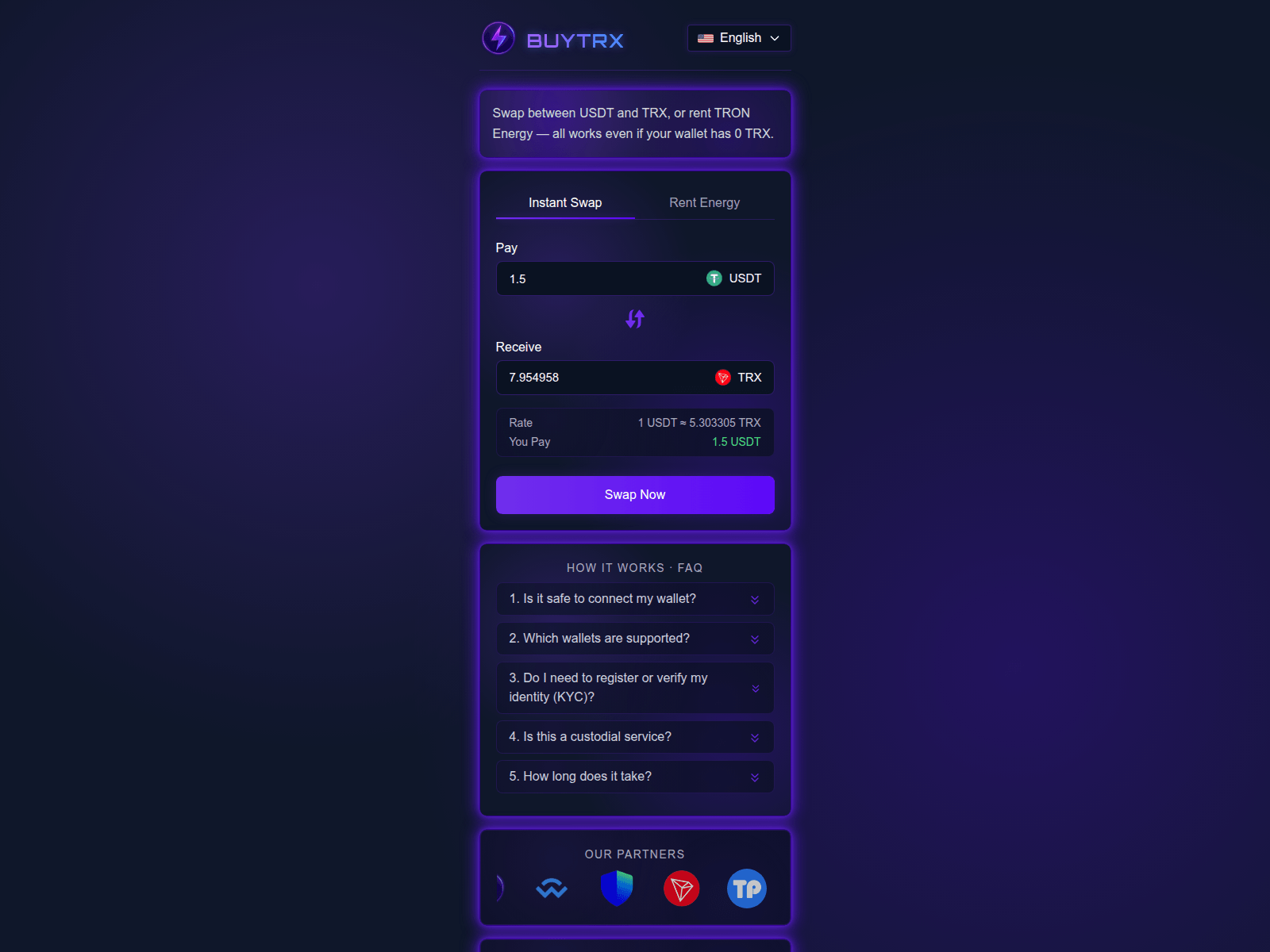 Screenshot of swap-trx.workers.dev