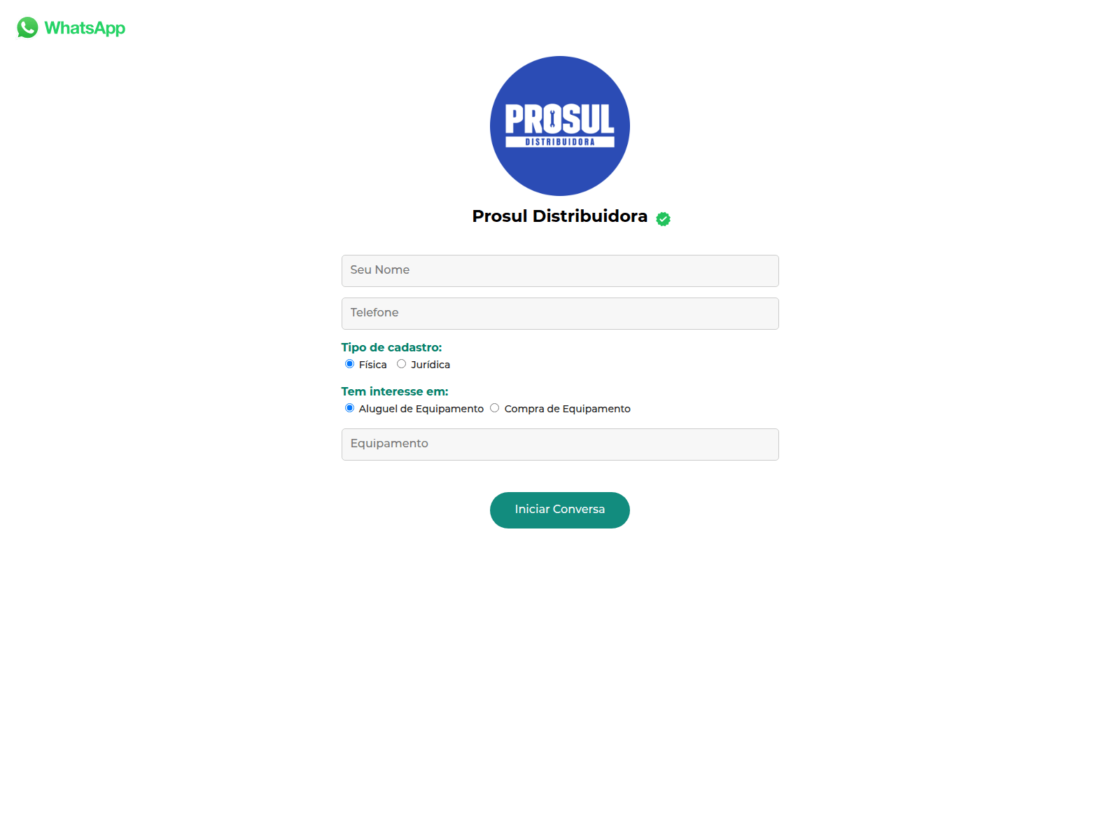 Screenshot of whatsapp.prosulequipamentos.com.br