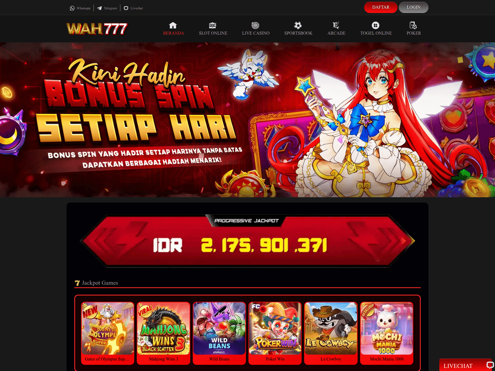 Forensic screenshot of wah777.net