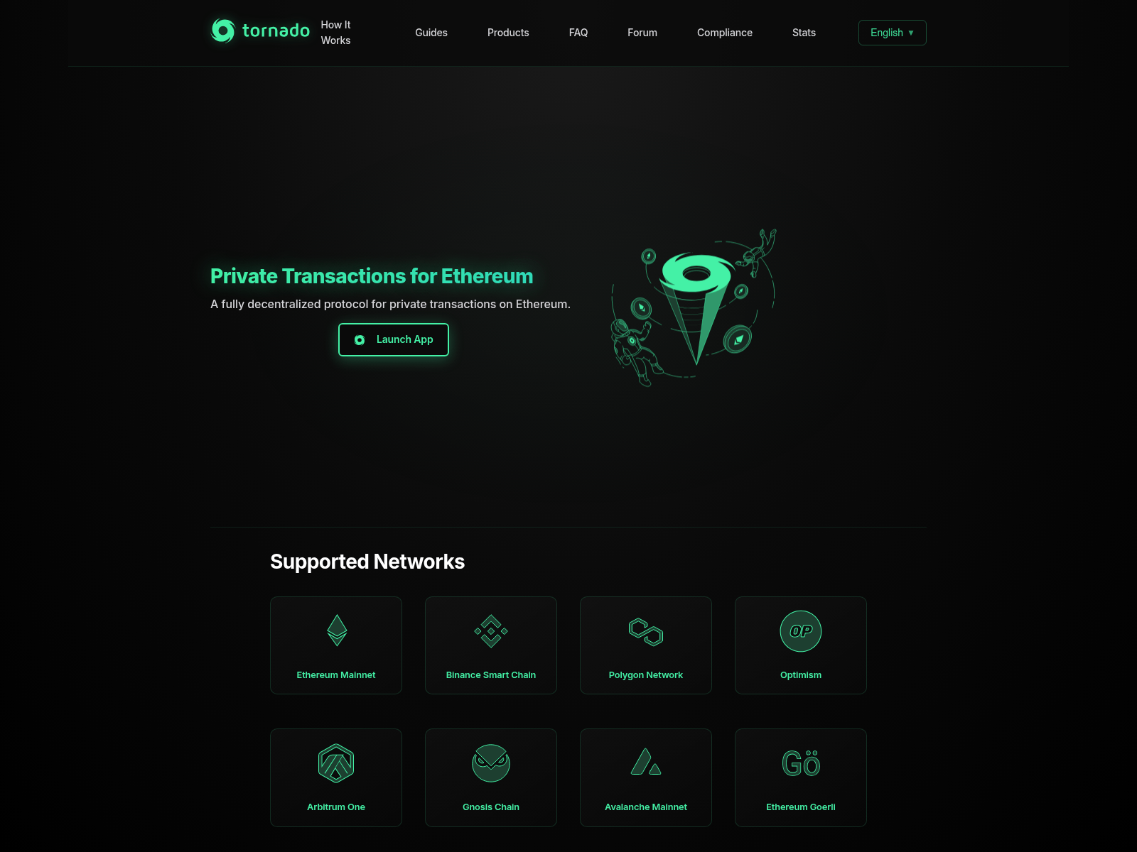 Screenshot of tornadocash.network