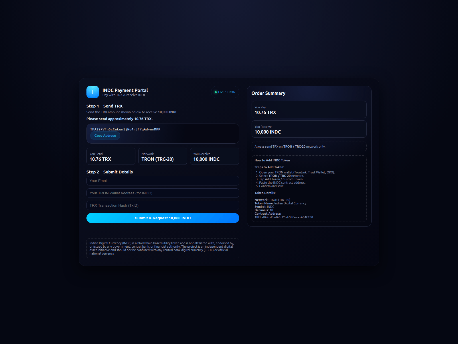 のスクリーンショット www.indc.crypbank.org