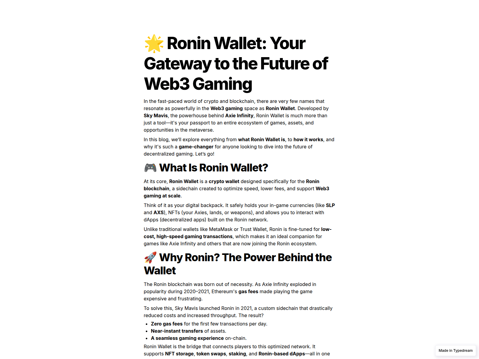 Screenshot of web-ronin.typedream.app