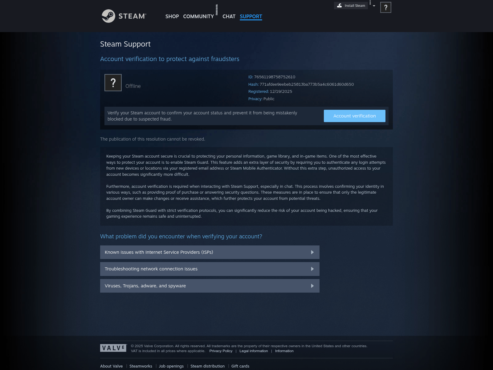 Screenshot of help.steamconfirmip.com