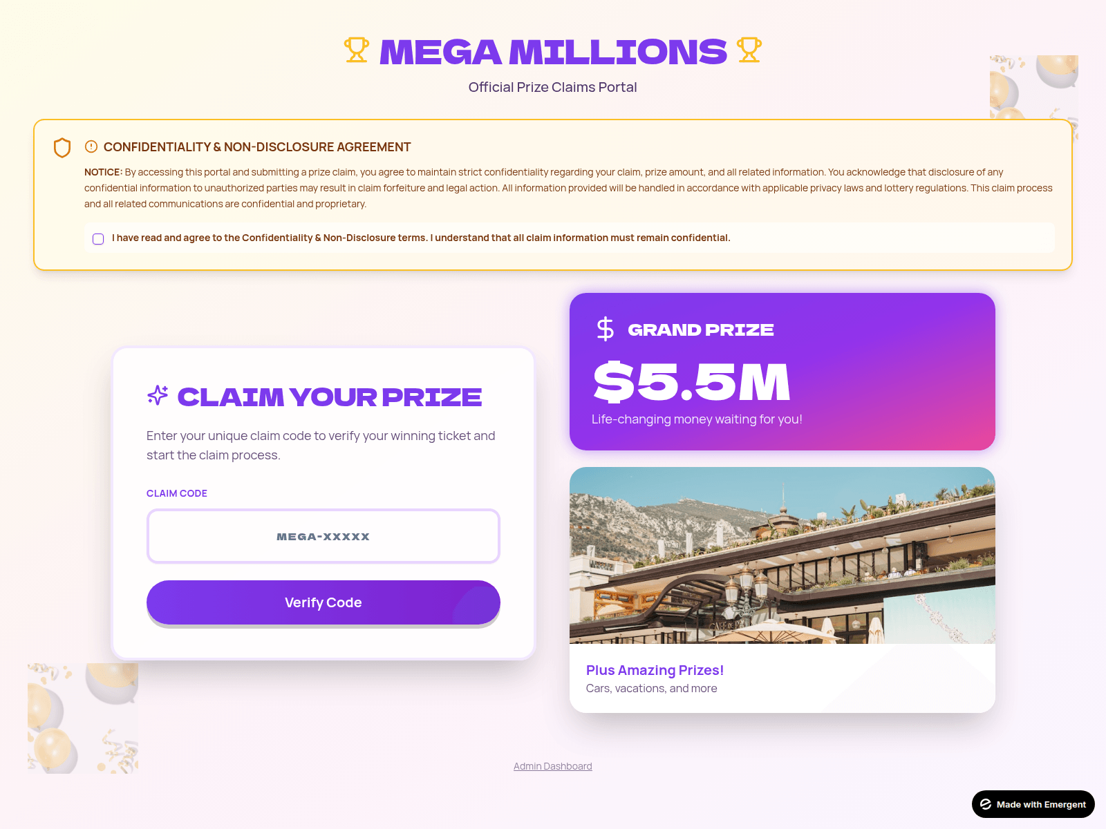 Screenshot of claimdeptmegamillions.com