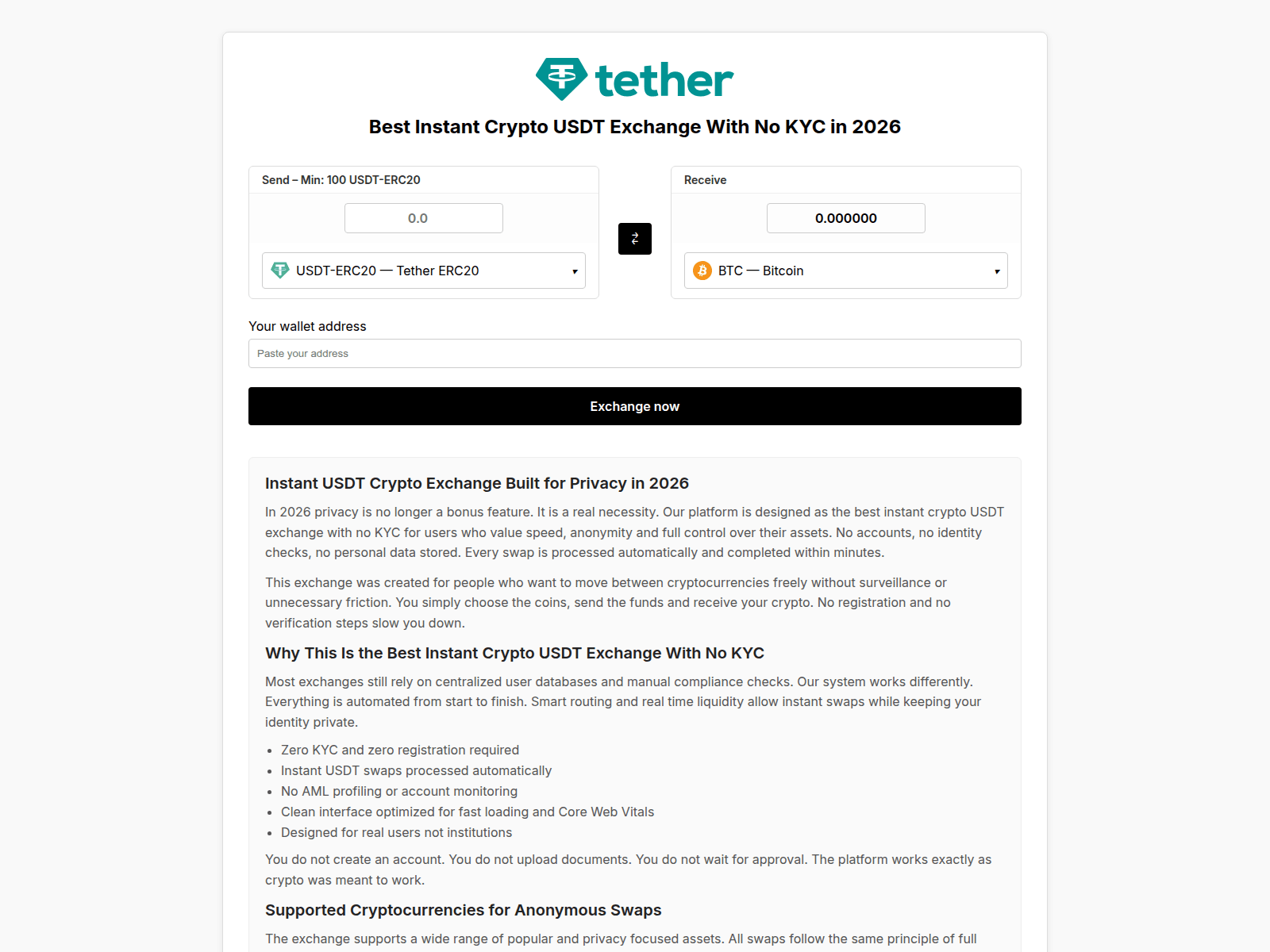 Screenshot of usdt-exchange4swap.com