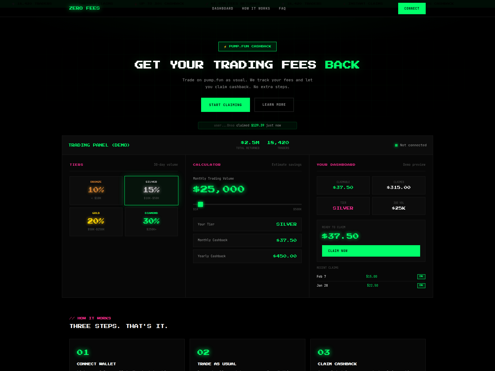Screenshot of zerofees.fun
