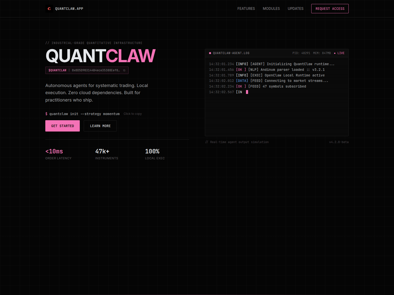 Screenshot of quantclaw.app