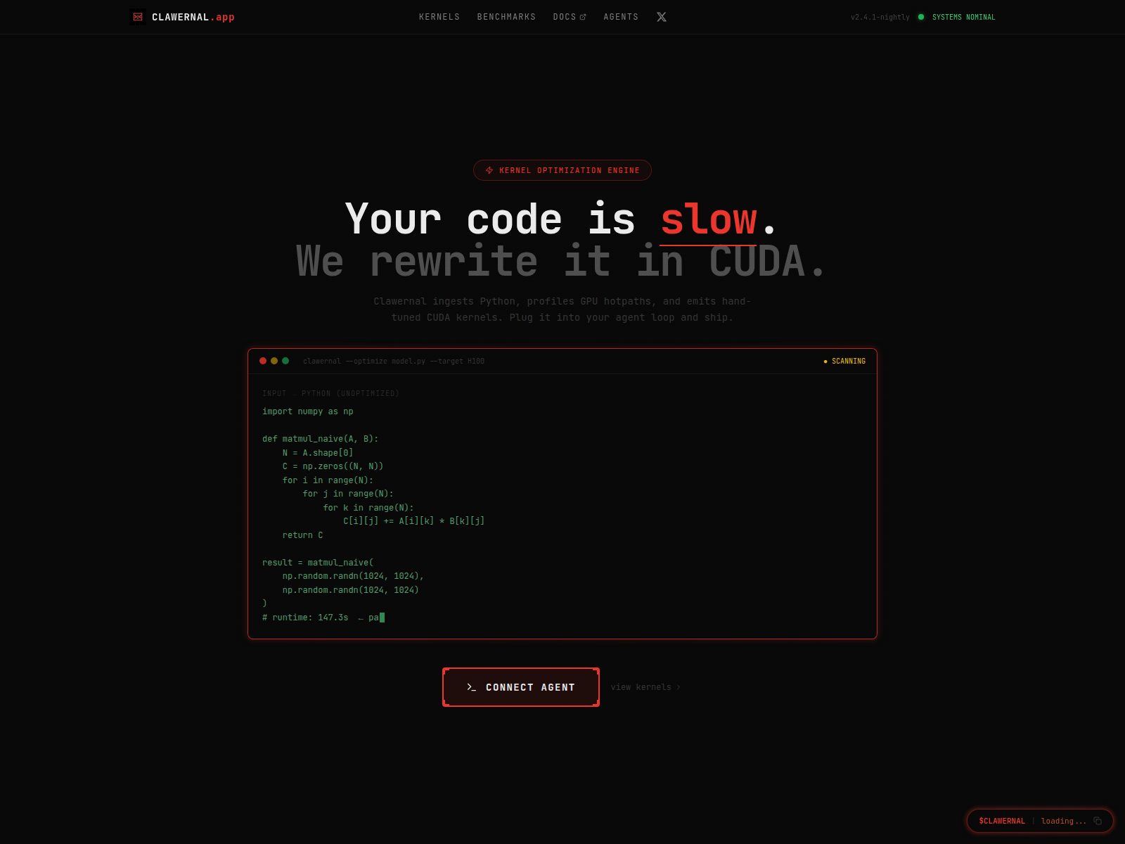 Screenshot of clawernal.app