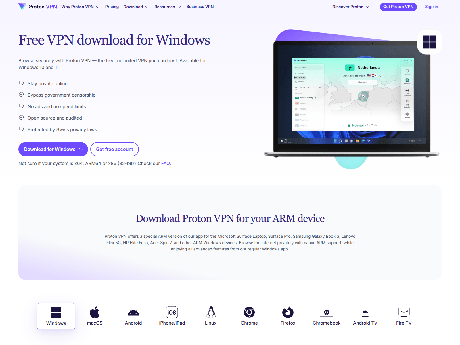 Screenshot of get-proton-vpn.com