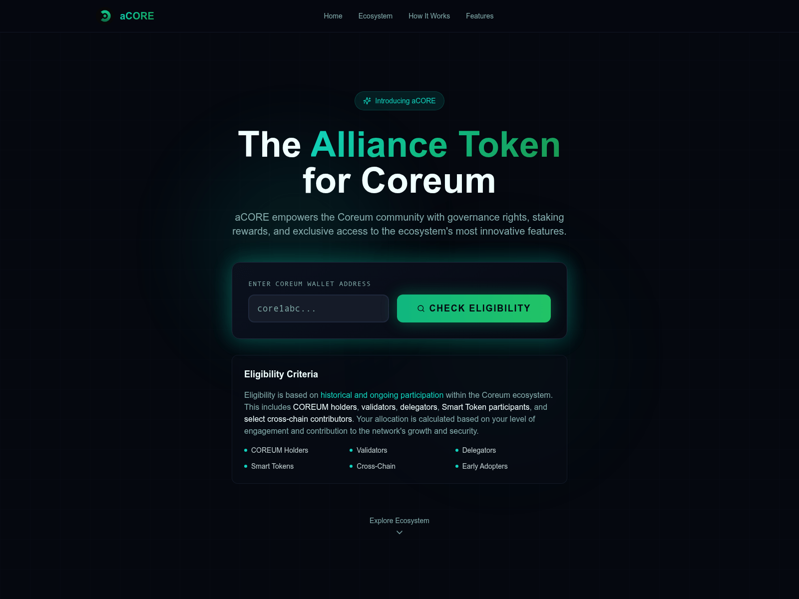 Screenshot of coreumacore.com
