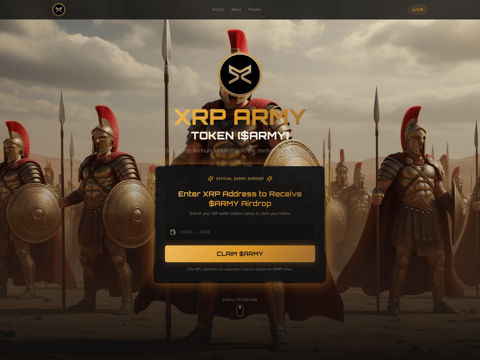Screenshot of armyxrptoken.com
