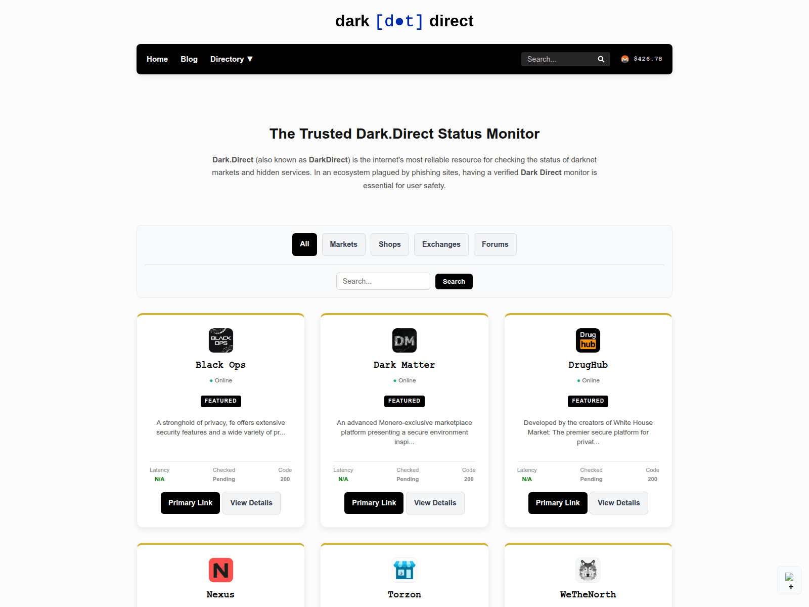 Screenshot of darkdirect.net
