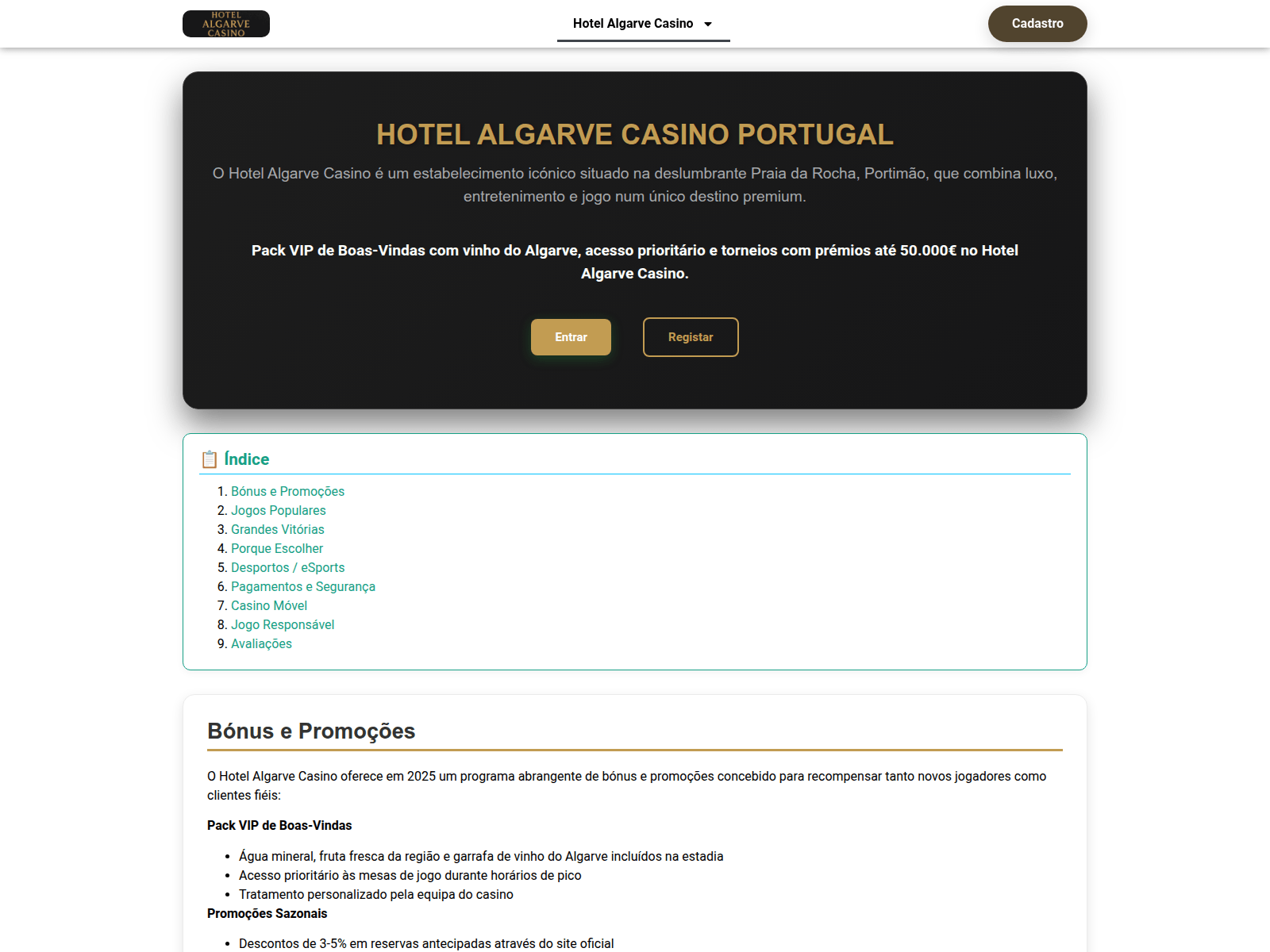 Screenshot of algarvecasinopt.com