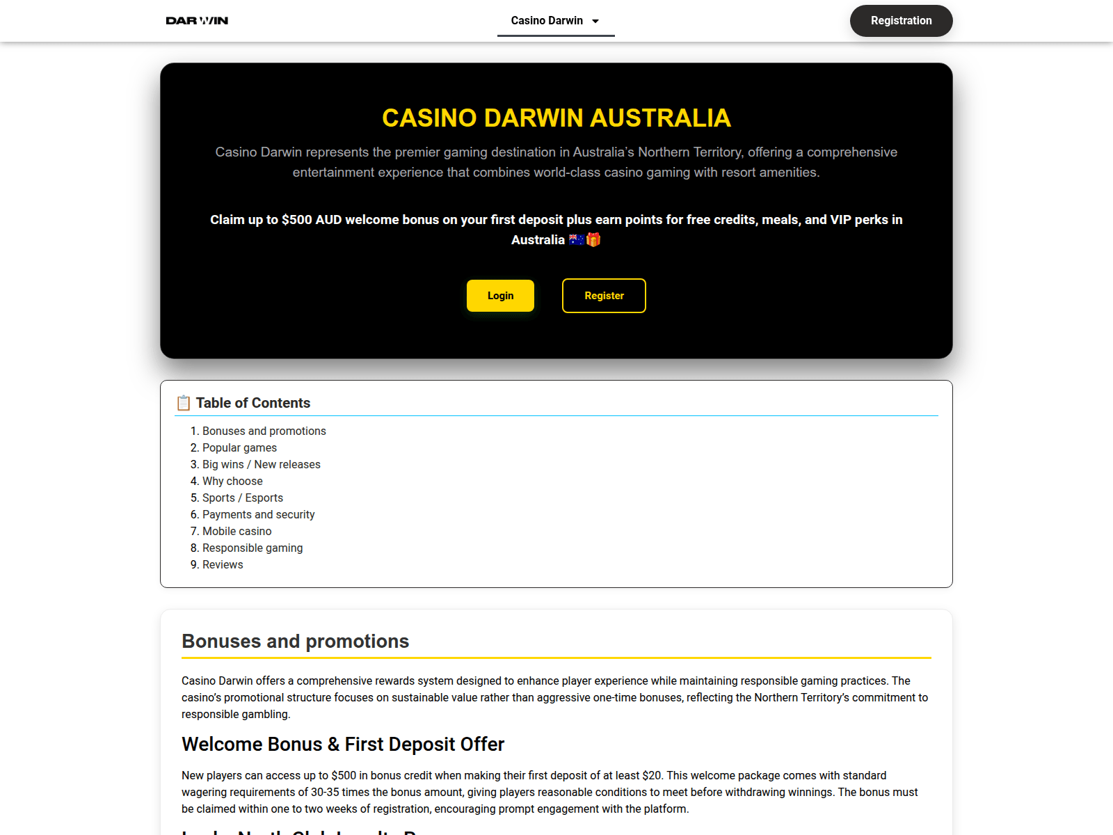 Screenshot of casinodarwinau.com