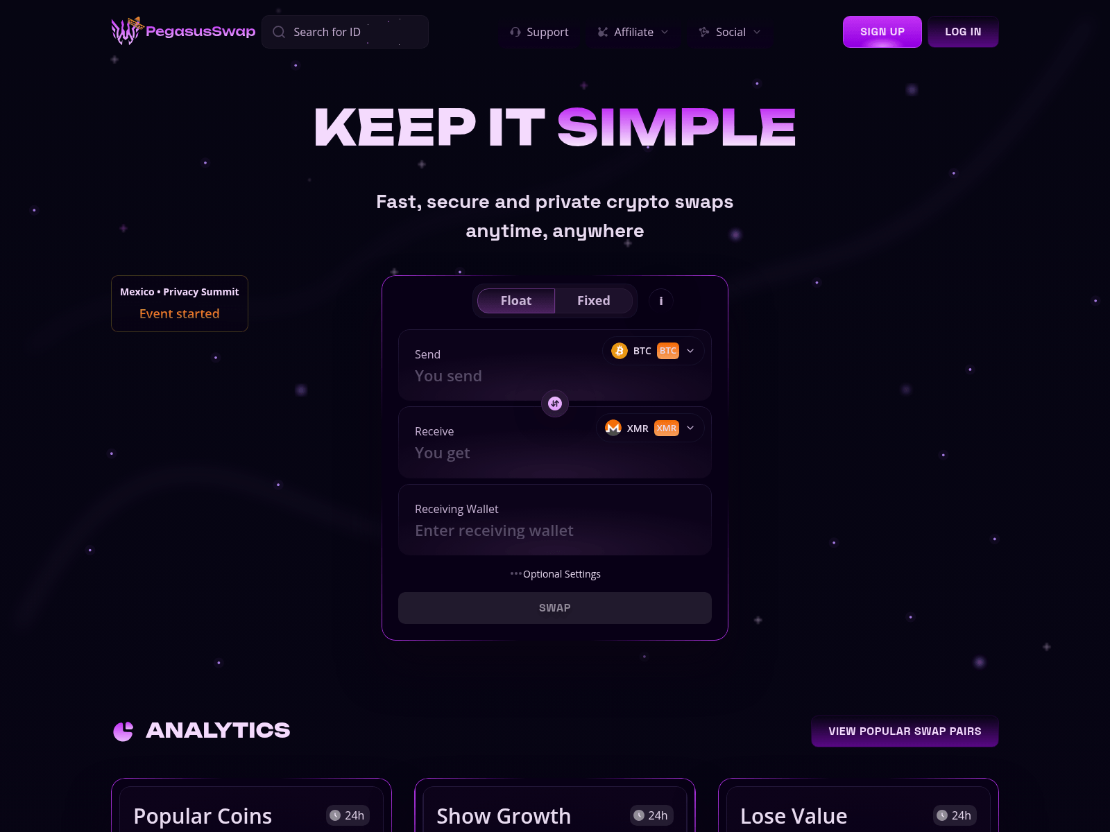 Screenshot of pegasudswap.com