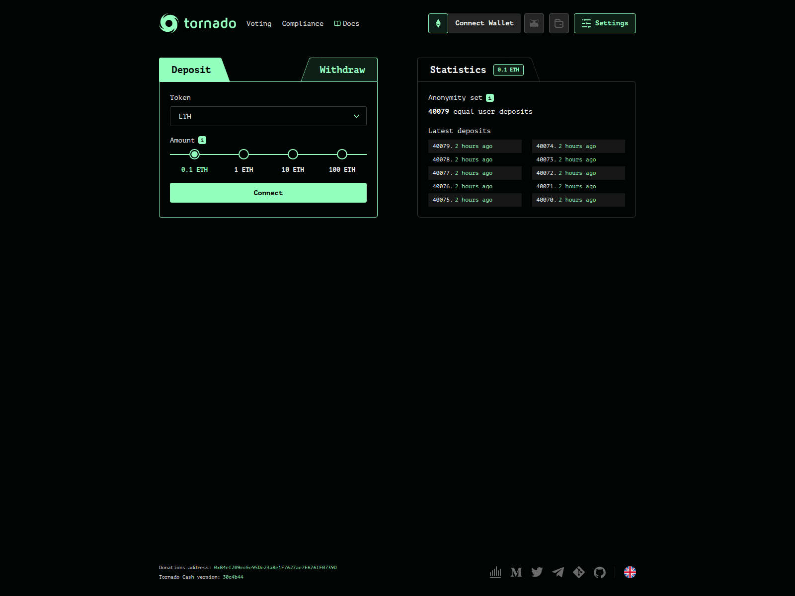 Screenshot of tornadocash.live