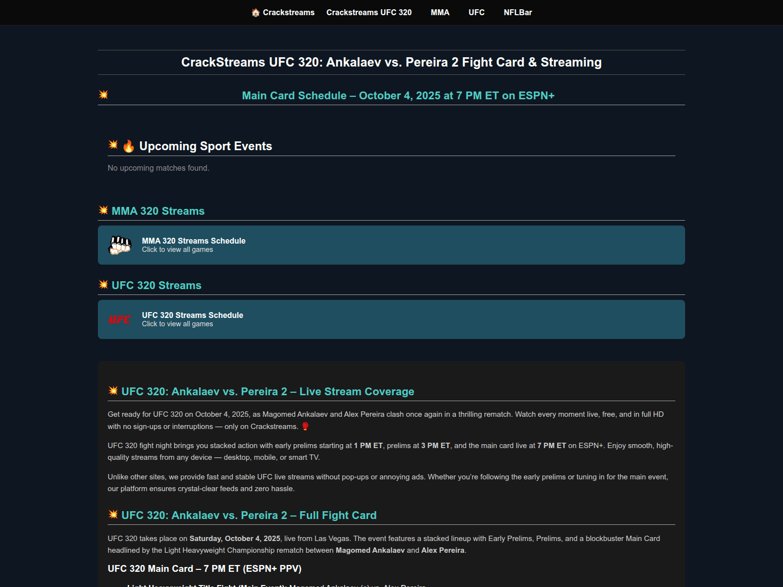 Screenshot of crackstreamsufc320.live