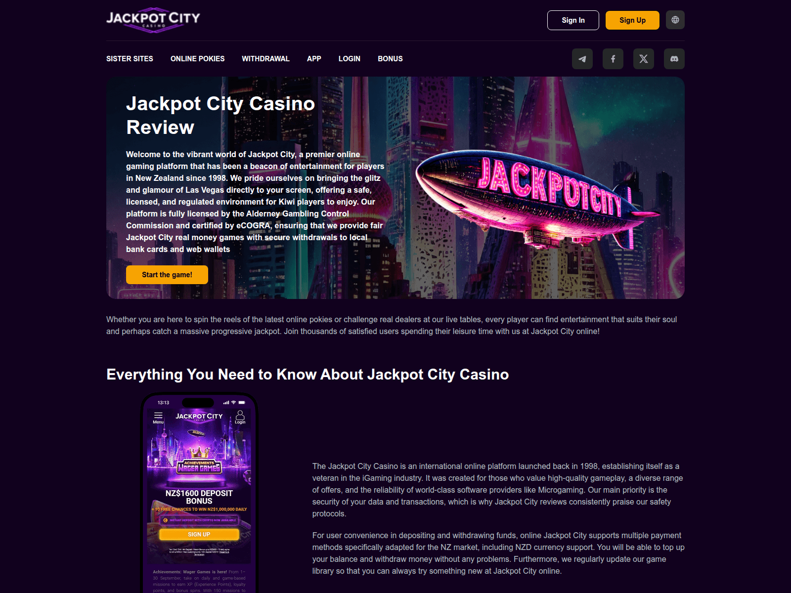 Screenshot of jackpotcity-nz24.com