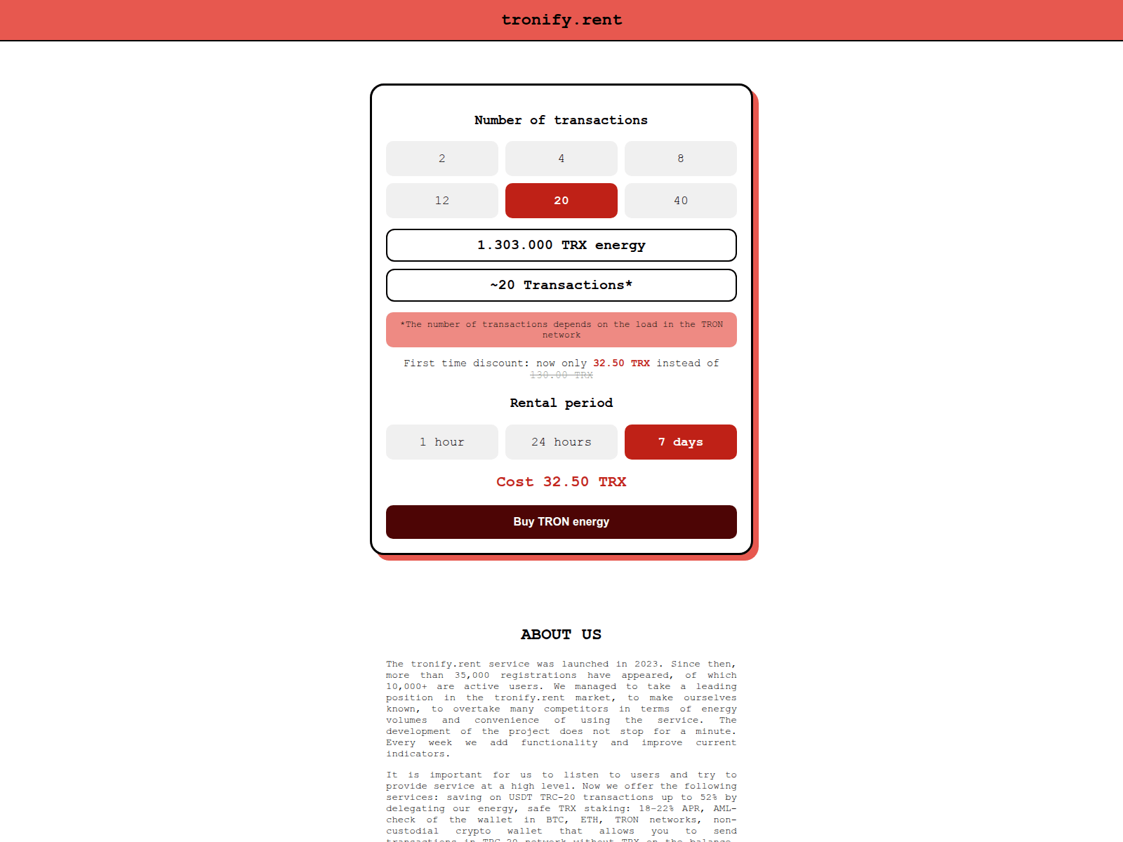 Screenshot of tronify.rent