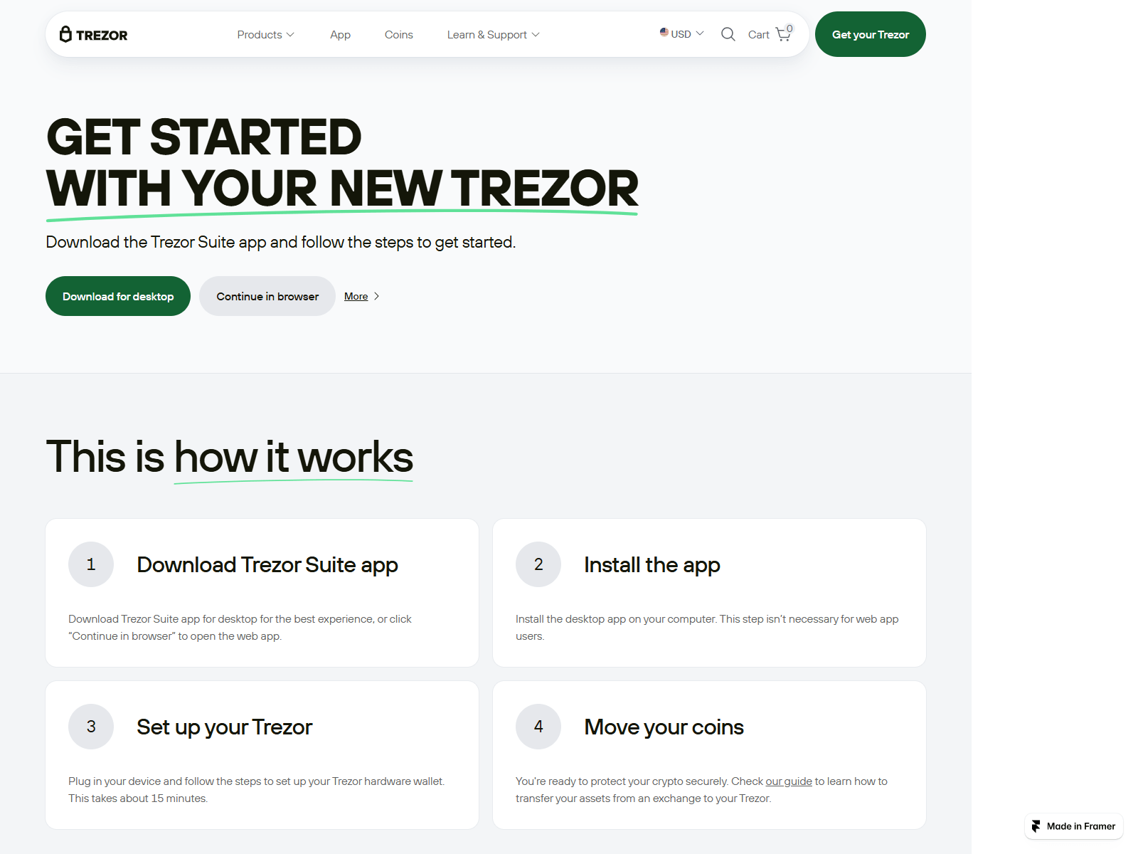Screenshot of suitetrezor.framer.media