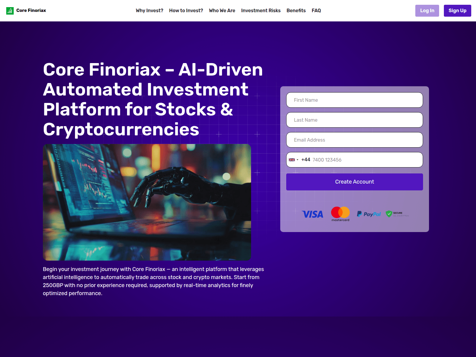 Screenshot of corefinoriax.com