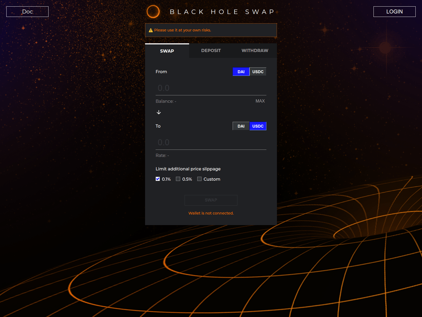 Screenshot of blackholeswap.com