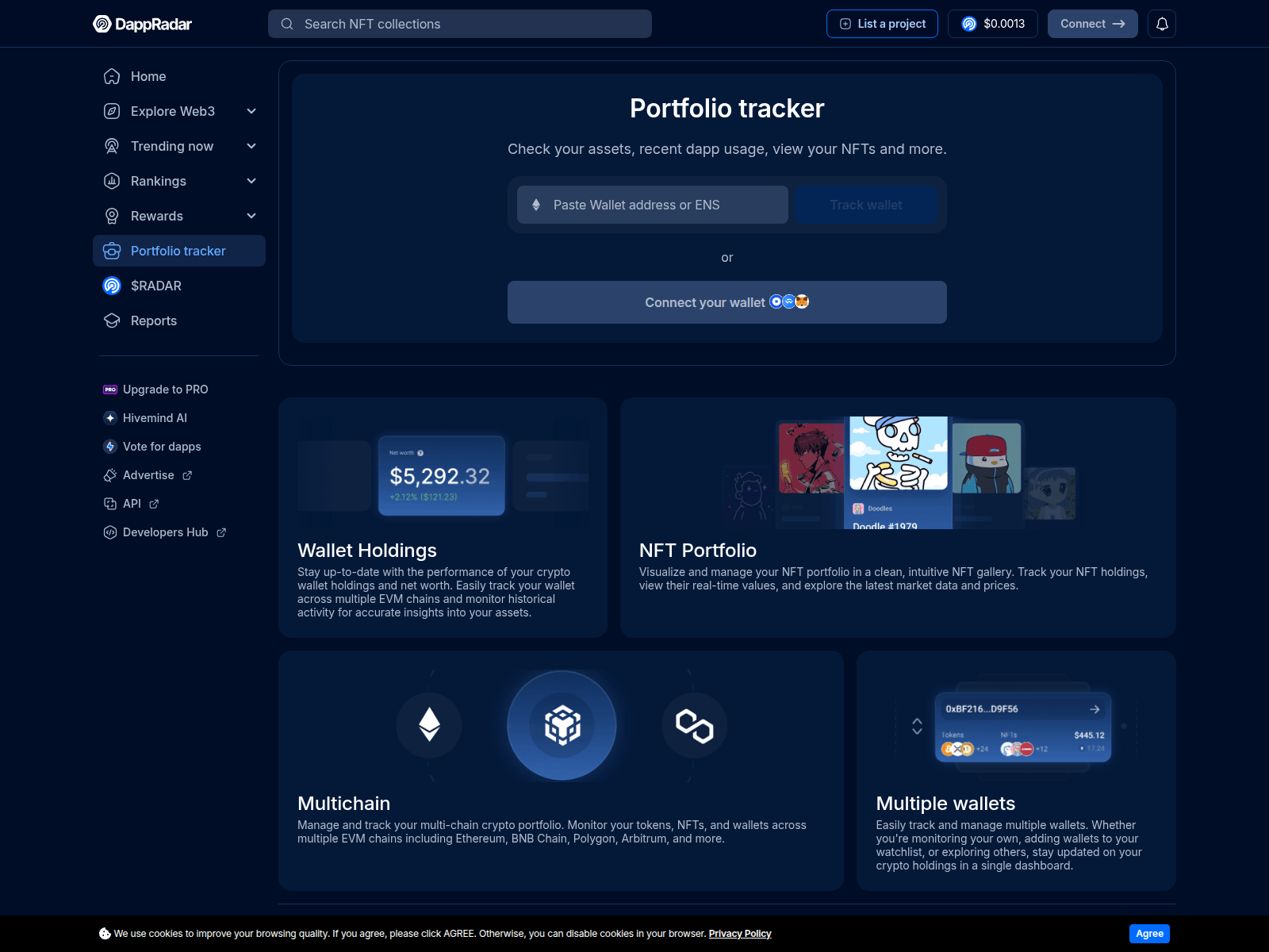 Screenshot of dappradar.portfolio-tracker.info