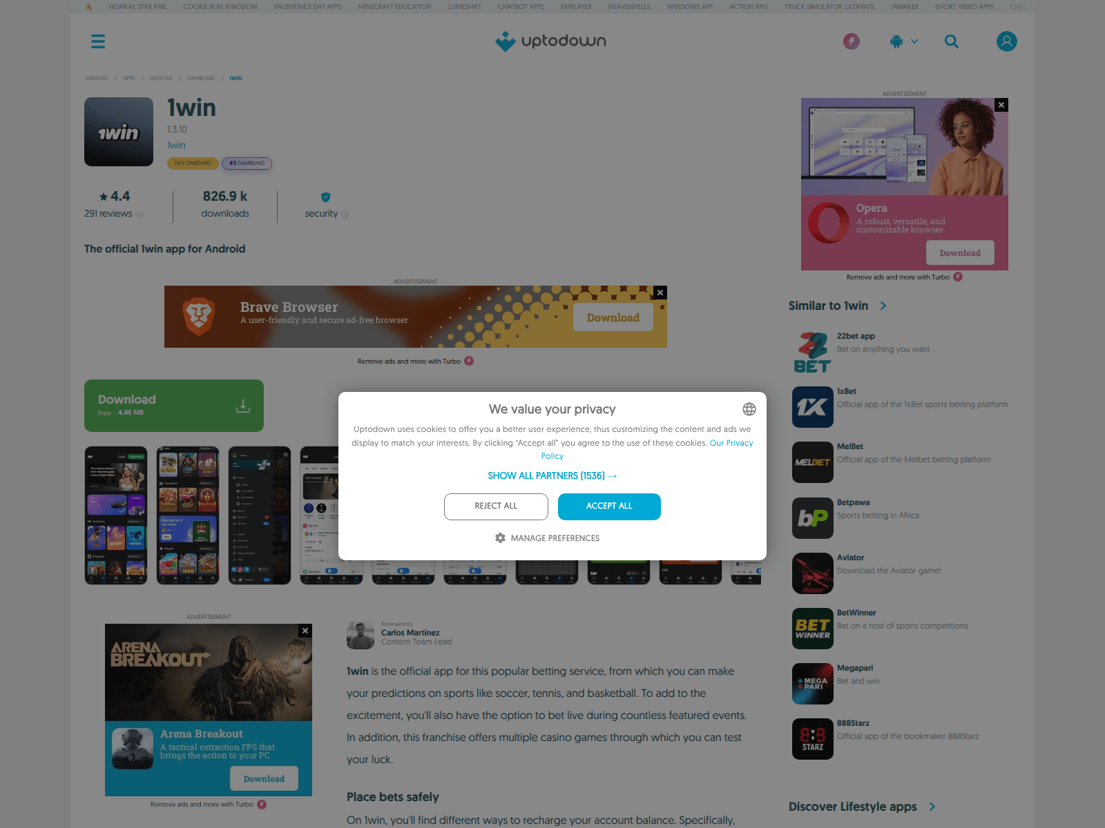 Screenshot of com-appwinonewin-partnerapp.en.uptodown.com