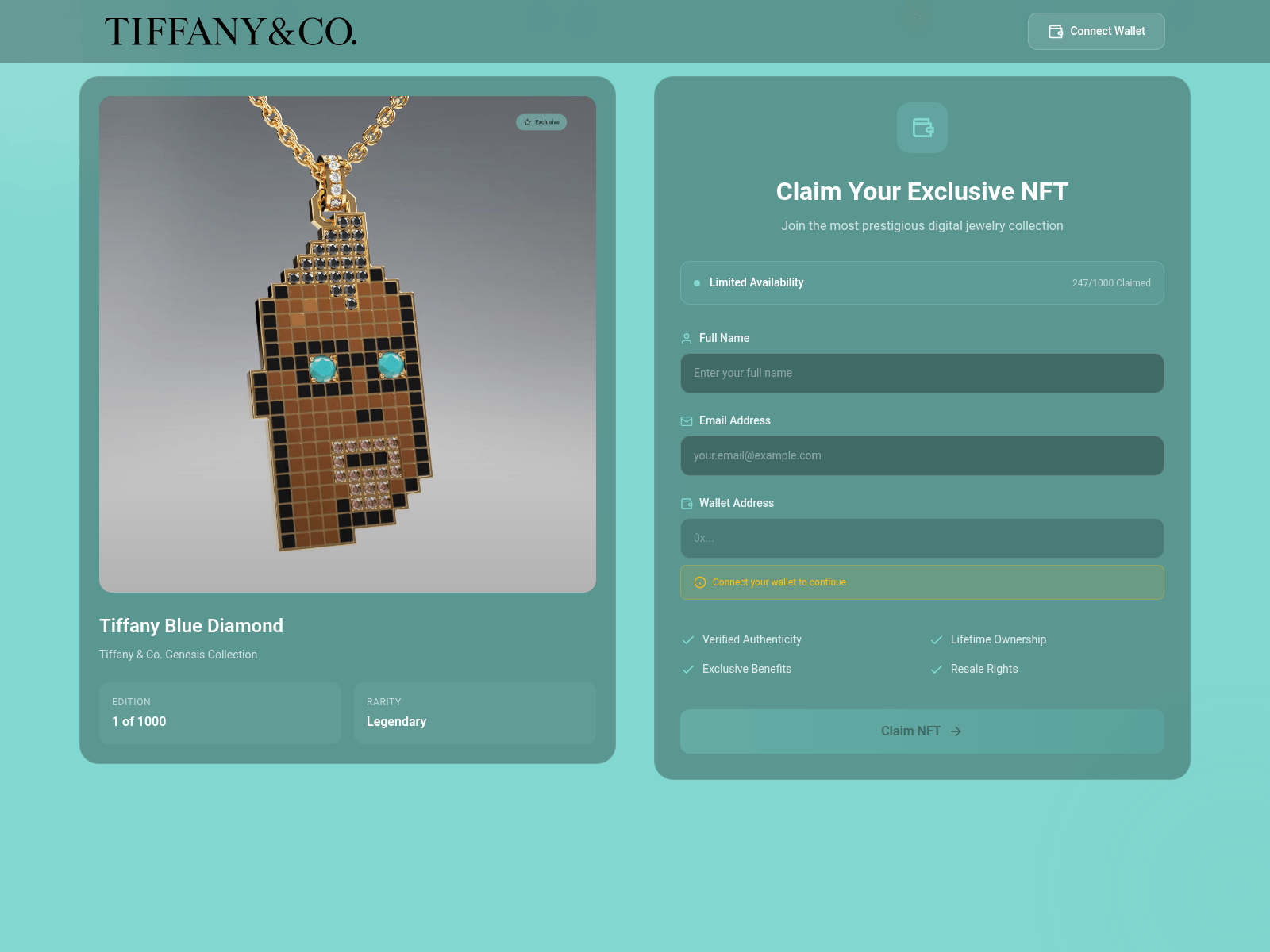 Screenshot of tiffany.nftiffclaim.com