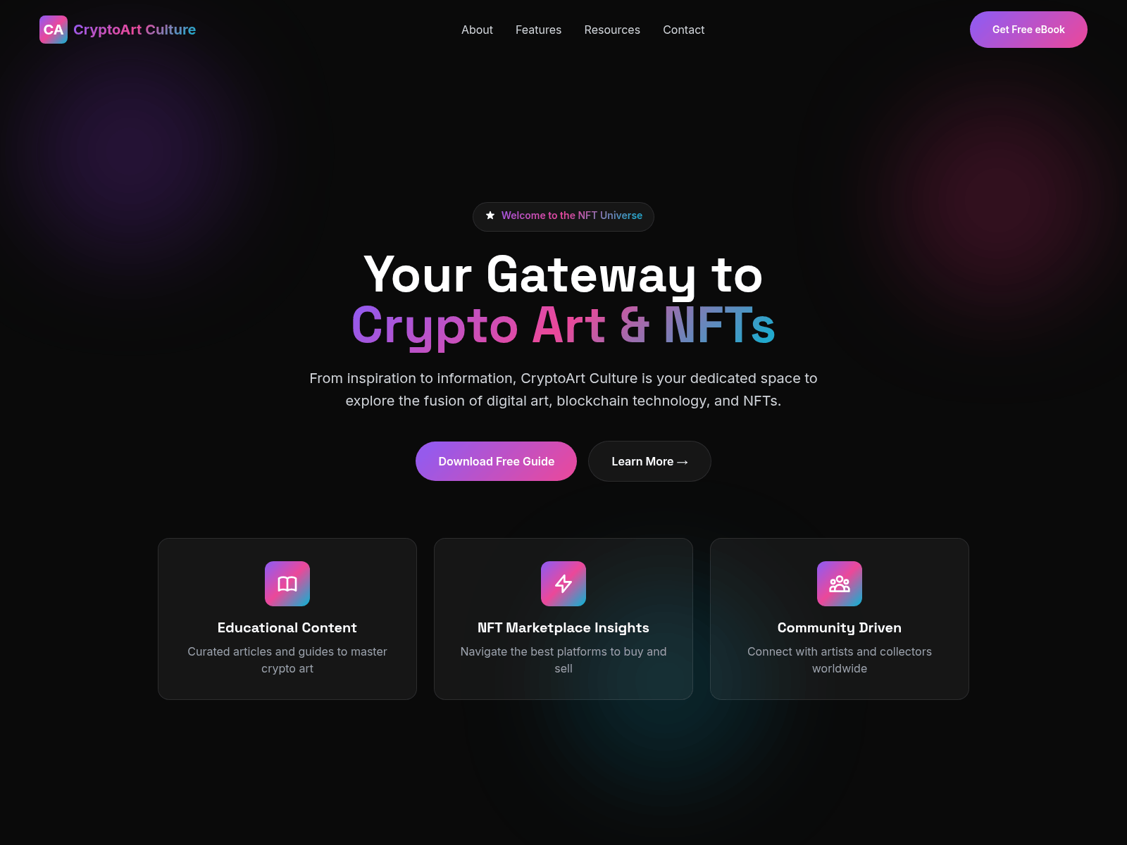 Screenshot of cryptoartculture.com