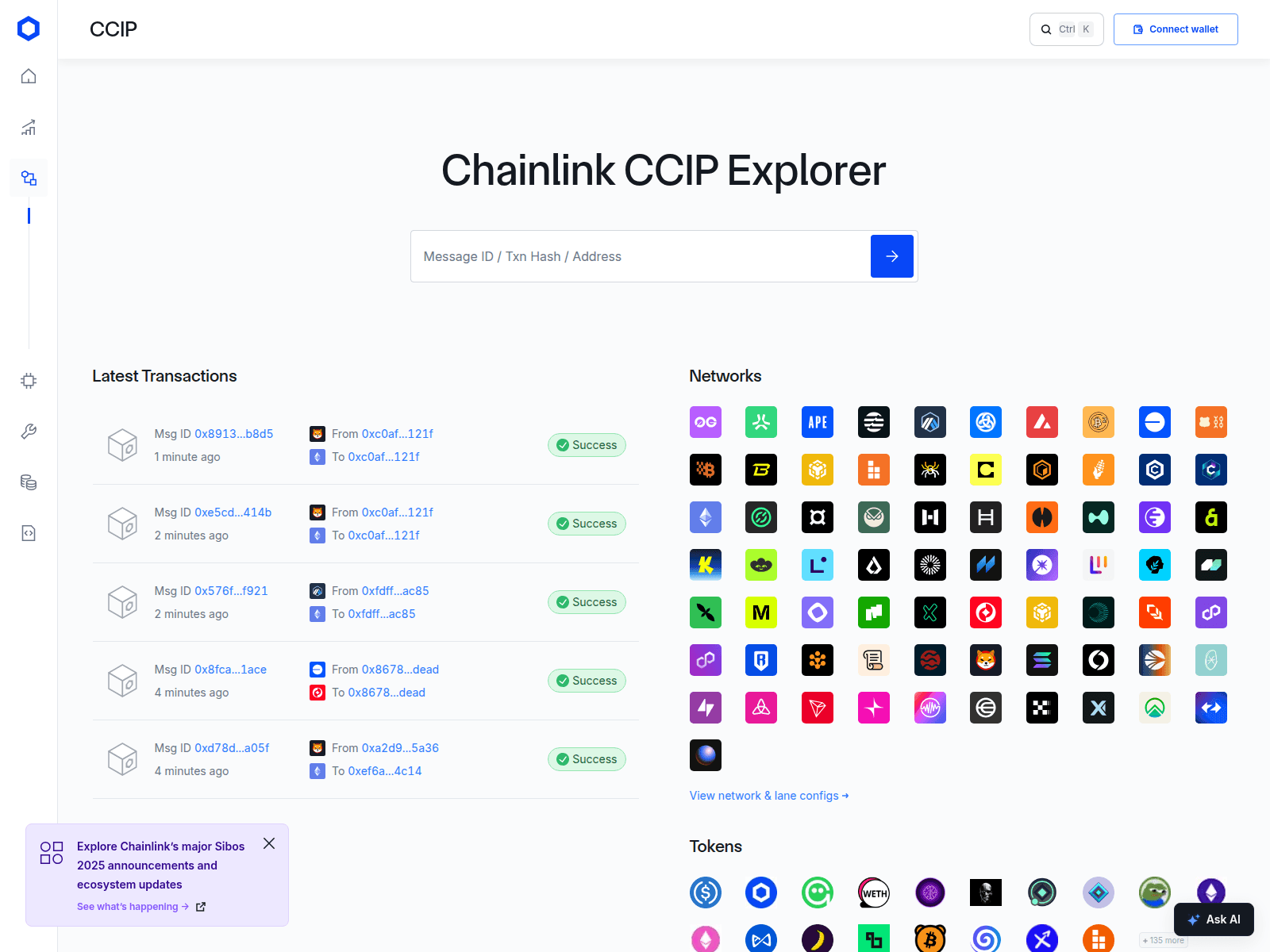 Screenshot of ccip-hebhjmsil-chainlinklabs.vercel.app
