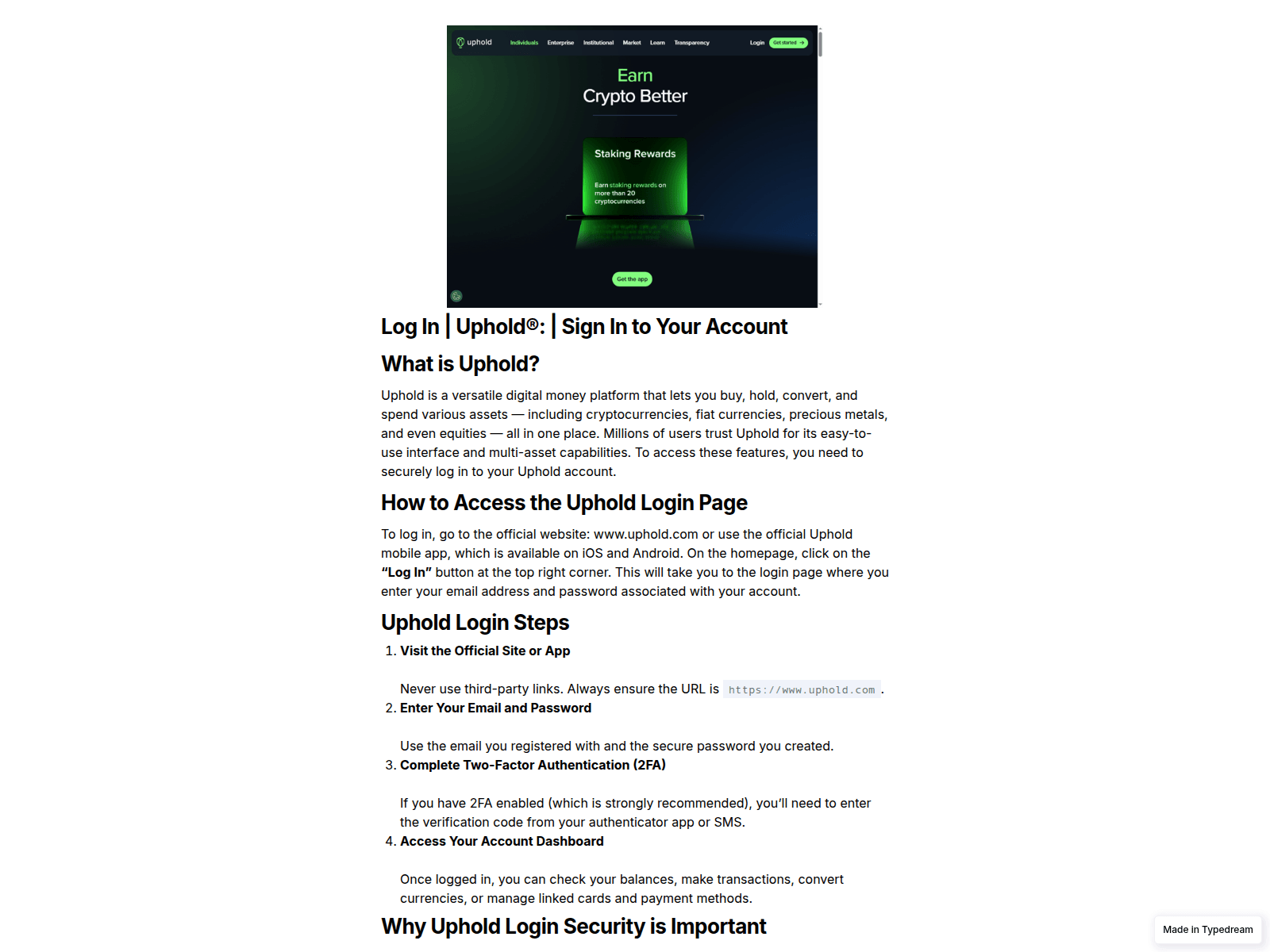 Screenshot of web-up-hold-io-help.typedream.app