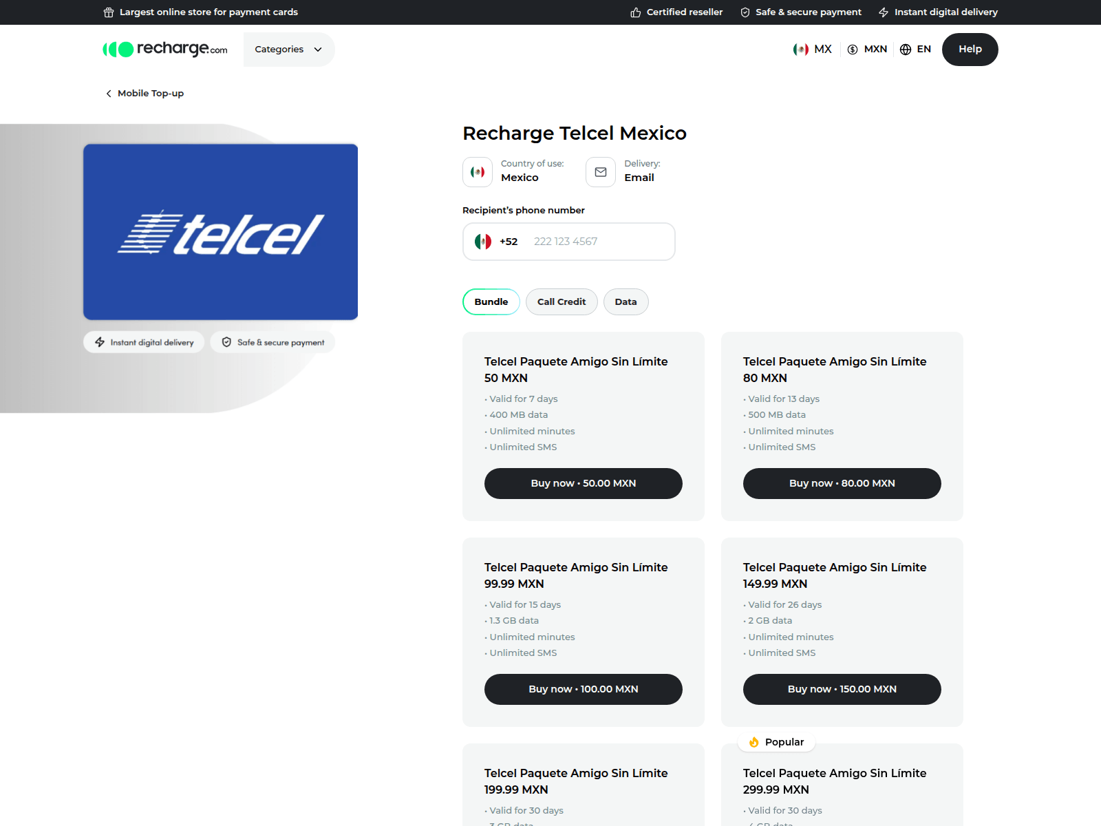Screenshot of mexicorechargetopup.com