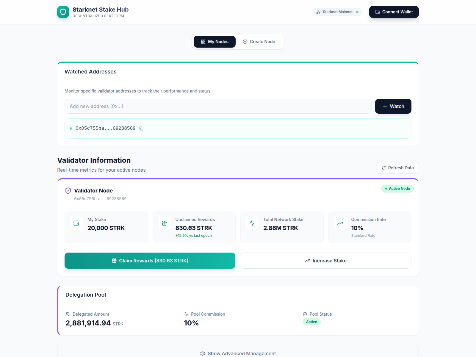 Screenshot of teleport-starknet-stake-hub-mzjxeu.pages.dev