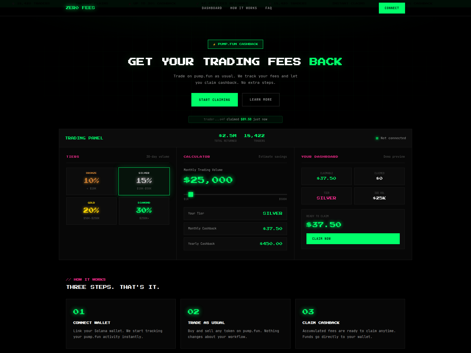 Screenshot of zer0fees.fun
