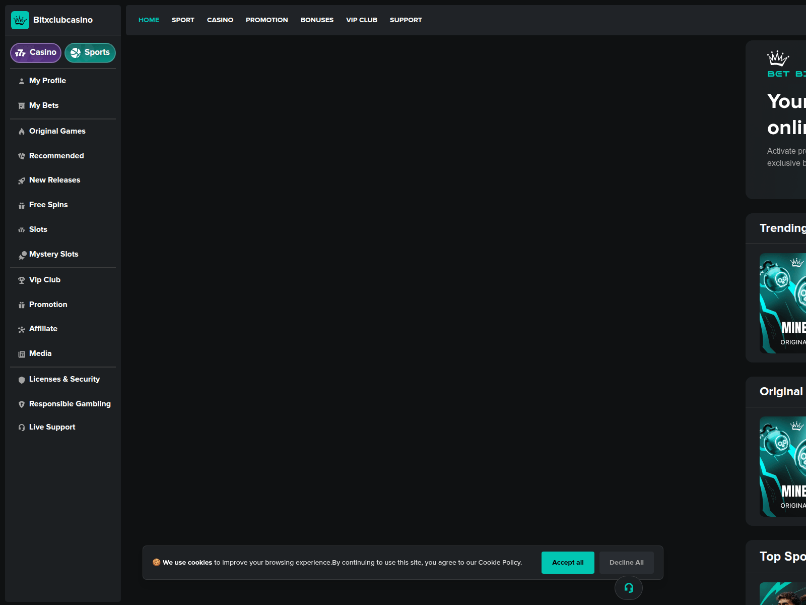 Screenshot of bitxclubcasino.com