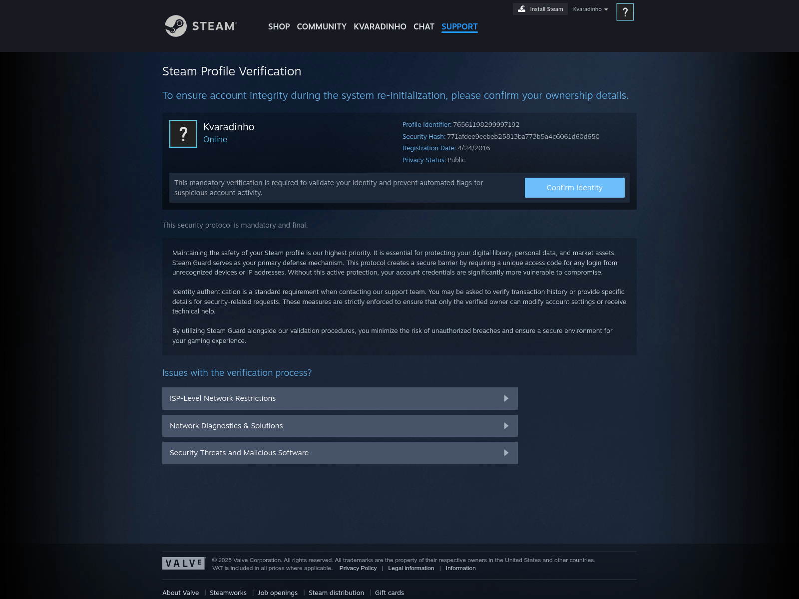 Screenshot of help.valveconfirmip.com